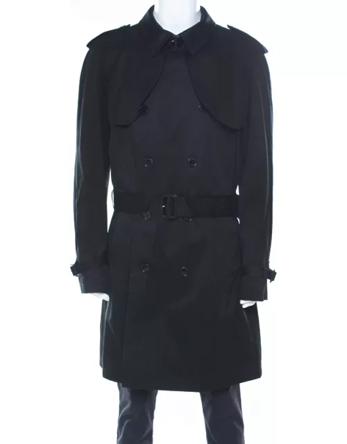 Dolce & Gabbana Black Cotton Double Breasted Belted Coat
