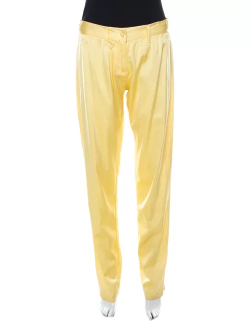 Blumarine Lemon Yellow Silk Relaxed Tapered Fit Trousers