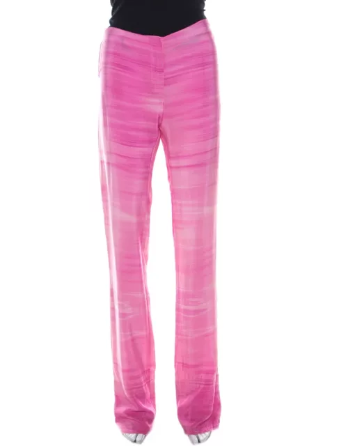 Fendi Pink Striped Crepe de Chine Silk Relaxed Trousers