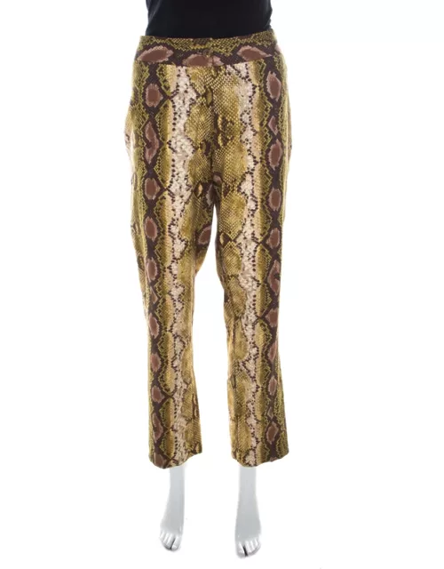 Michael Kors Multicolor Snakeskin Print Linen Stretch Straight Fit Trousers