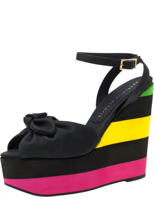 Charlotte Olympia Multicolor PUC Bow Detail Ankle Strap Wedge Sandal