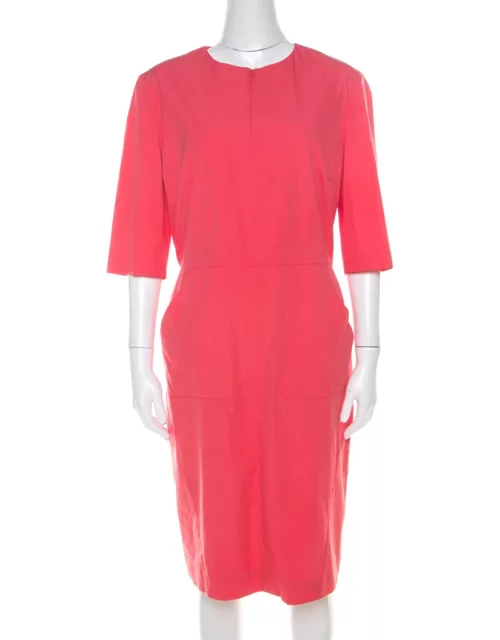 Jil Sander Coral Pink Cotton Zip Front Midi Dress