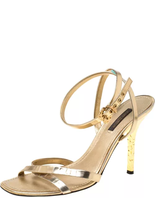 Louis Vuitton Metallic Gold Leather Classic Strappy Sandal