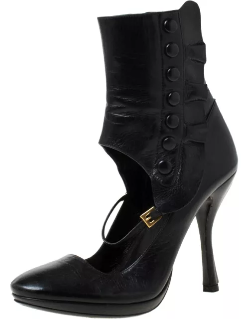 Prada Black Leather Mary Jane Ankle Boot
