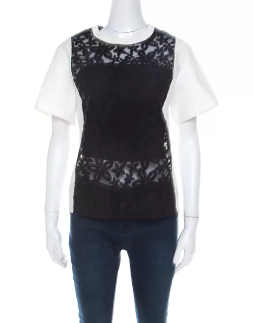 Joseph Black and White Leather Floral Lace Detail Jill Broderie Anglaise Top