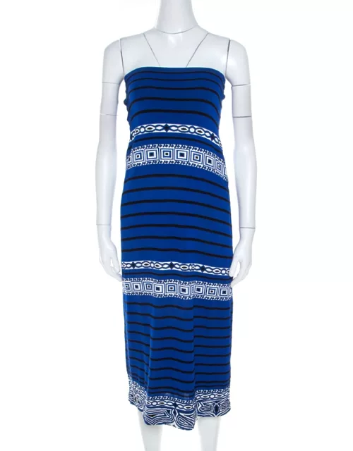 Emilio Pucci Blue Knit Aztec Pattern Strapless Dress