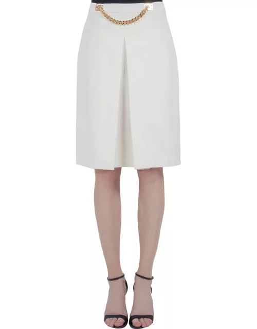 Sophie Hulme Ivory Stretch Gabardine Chain Embellished Inverted Pleat Front Skirt