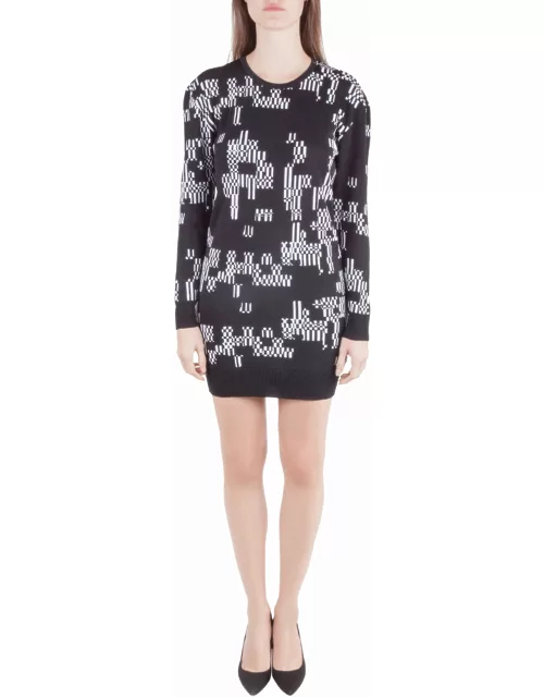 Josh Goot Monochrome Pixel Intarsia Knit Glitch Sweater Dress