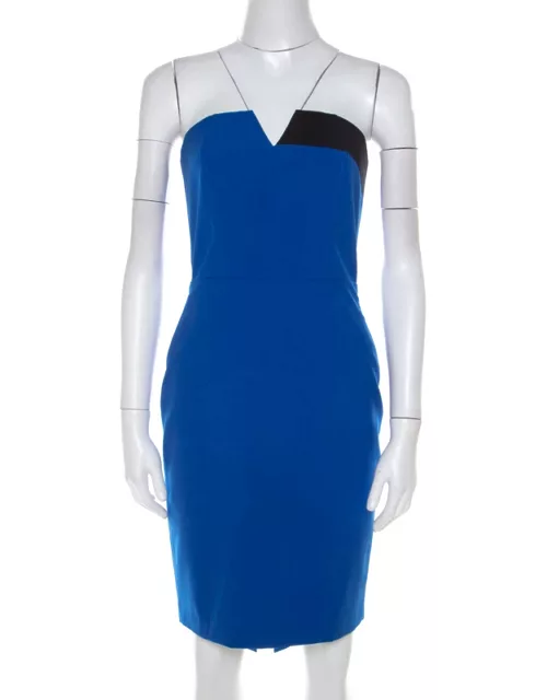 Mason Cobalt Blue Contrast Panel Detail Strapless Pencil Dress