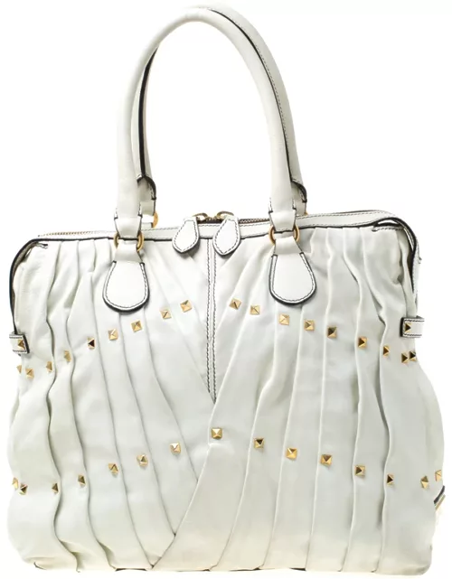 Valentino Off White Leather Maison Pintucked Shopper Tote
