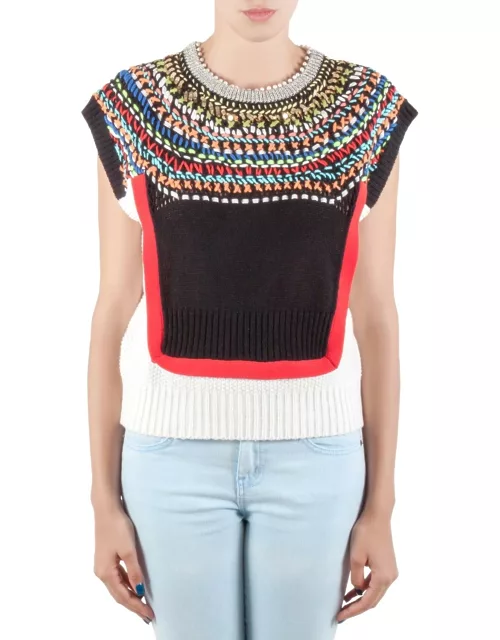 Tsumori Chisato Multicolor Embellished Cotton Knit Cap Sleeve Top