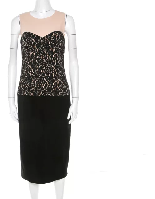 Michael Kors Black Lace Print Stretch Wool Crepe Dress
