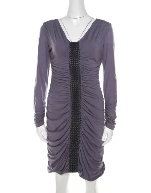 Philosophy Di Alberta Ferretti Lilac Jersey Embroidered Ruched Detail Dress