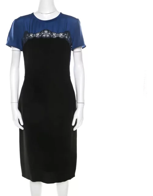 Stella McCartney Black and Blue Stretch Crepe Lace Detail Shift Dress