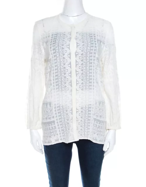 Isabel Marant Off White Embroidered Voile Long Sleeve Shirt