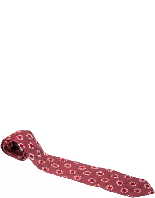 Boss By Hugo Boss Mauve Pink and Red Floral Embroidered Silk Jacquard Tie