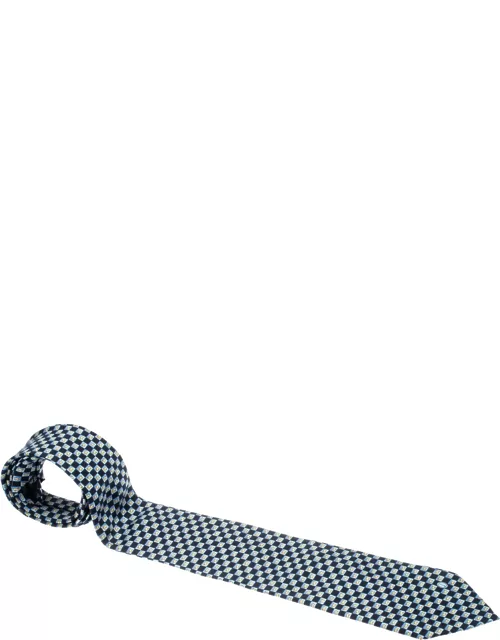Dunhill Blue Animal Print Silk Checkered Traditional Tie