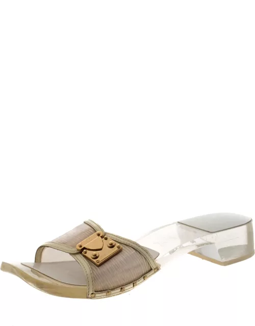 Louis Vuitton White/Transparent Acrylic and Leather Trim Buckle Sandal