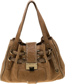 Jimmy Choo Tan Leather and Snakeskin Trimmed Ramona Tote