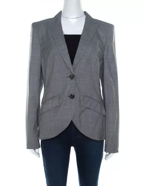 Escada Grey Wool Blend Houndstooth Patterned Double Button Blazer