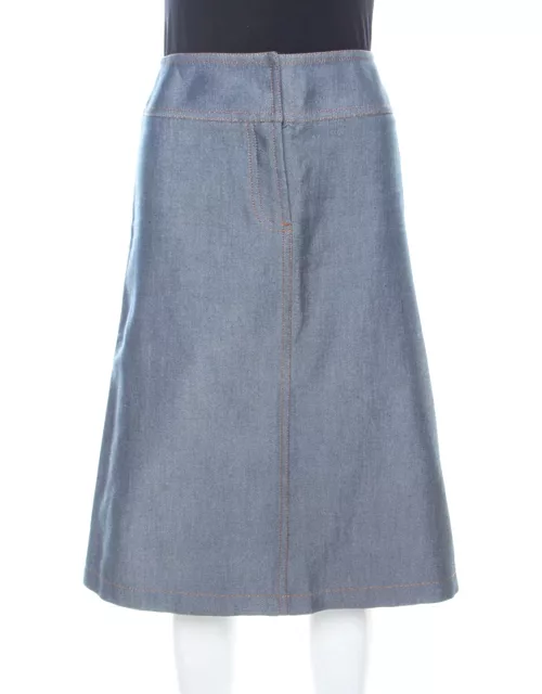 Chloe Vintage Navy Blue Cotton and Silk Twill High Waist Skirt