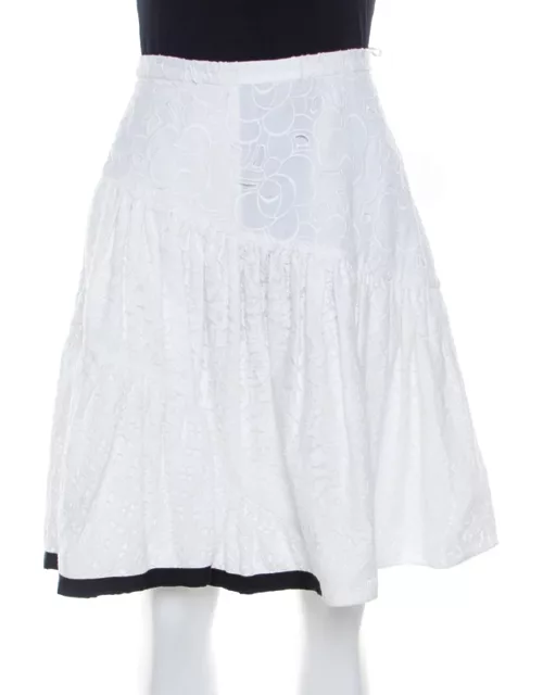 N21 White Cotton Lace Paneled A Line Skirt