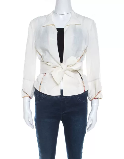 Marni Off White Linen Contrast Piping Detail Belted Jacket