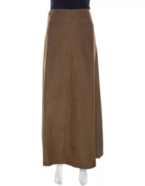 Dries Van Noten Bronze Gold Striped Cotton Blend Maxi Skirt