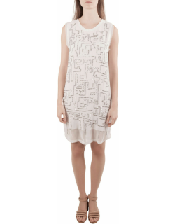 3.1 Phillip Lim White Chiffon Silver Sequined Maze Embellished Shift Dress S
