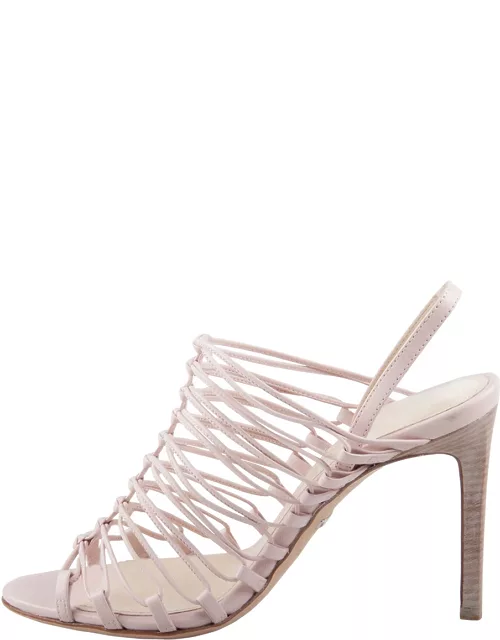 Roberto Cavalli Pale Pink Leather Knot Detail Strappy Sandal