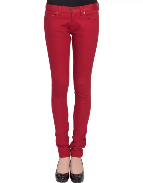 Saint Laurent Paris Brick Red Stretch Denim Skinny Jeans
