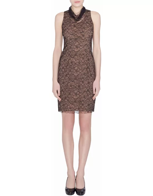 Vera Wang Collection Black Floral Lace High Cowl Neck Sleeveless Dress