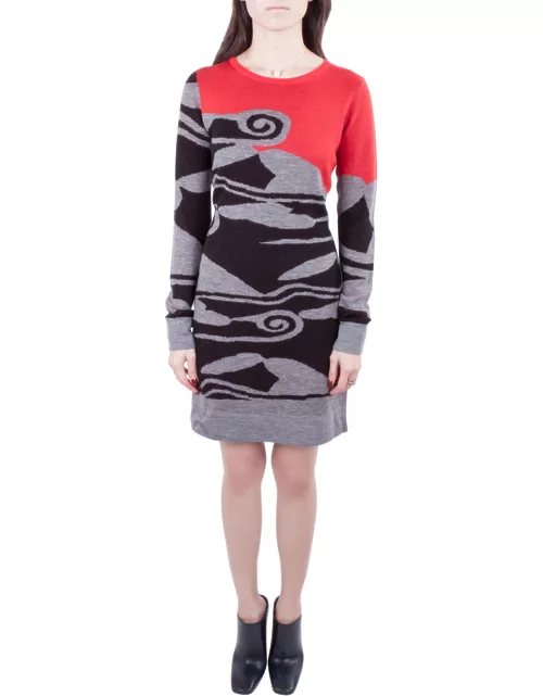 Diane von Furstenberg Multicolor Intarsia Cloud Patterned Wool Sweater Dress