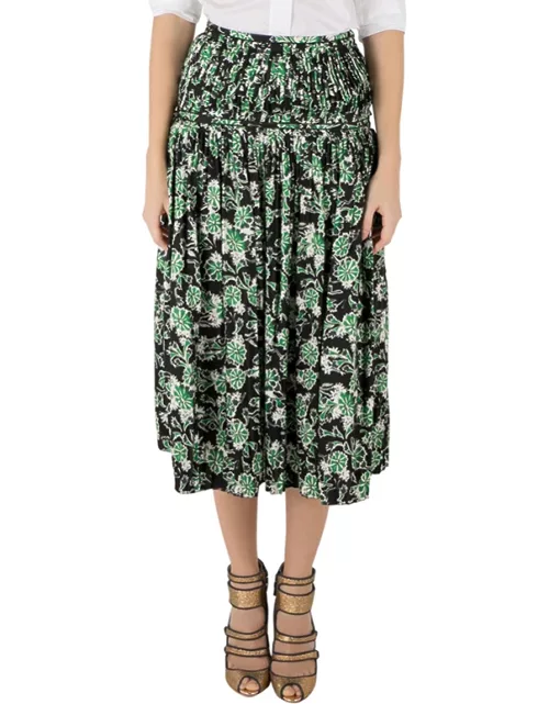 Marni Fern Green Floral Print Silk Pleated Midi Skirt