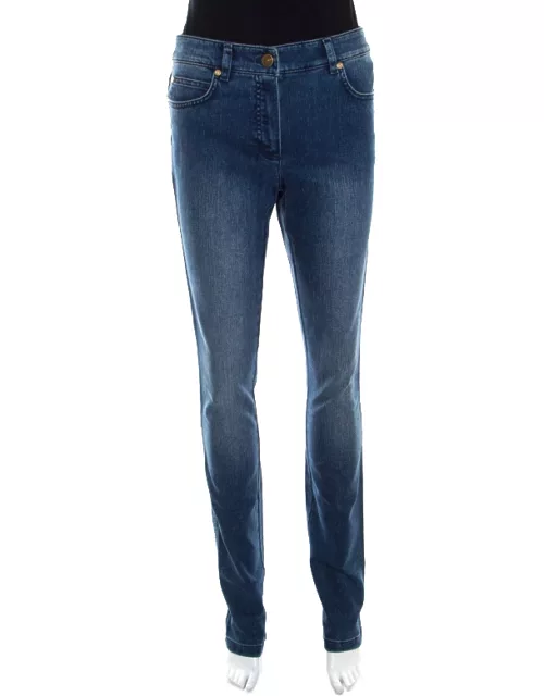 Escada Indigo Faded Effect Denim Sequined Back Pocket Detail Skinny Jeans