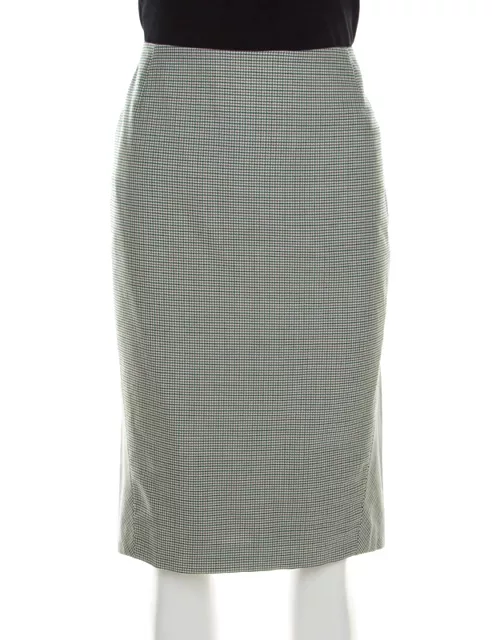 Escada Green and White Mini Houndstooth Pattern Wool Rowena Pencil Skirt