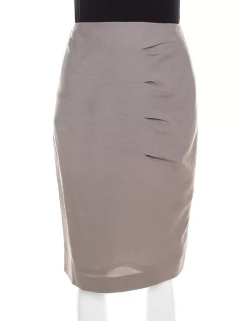 Escada Shadow Grey Wool Inverted Pleat Detail Renja Pencil Skirt