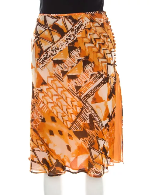 Escada Orange Abstract Print Silk Georgette A Line Skirt