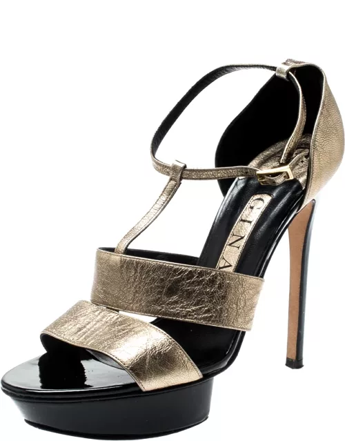 Gina Metallic Gold Leather T Strap Platform Sandal