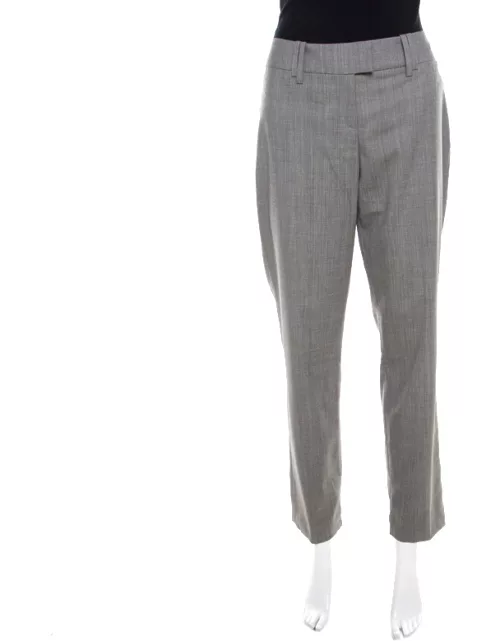 Escada Grey Stretch Wool Slit Detail Tapered Trousers