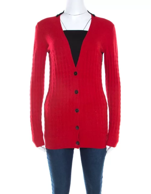 Just Cavalli Bicolor Textured Knit Wool Button Front Cardigan