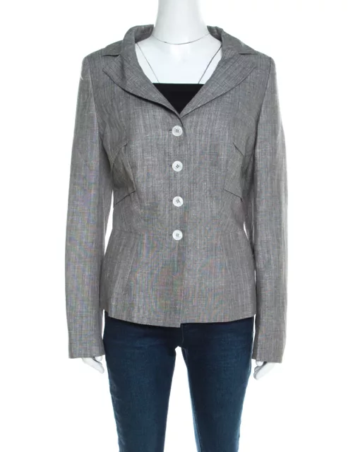 Escada Grey Linen and Wool Pleat Detail Tailored Blazer