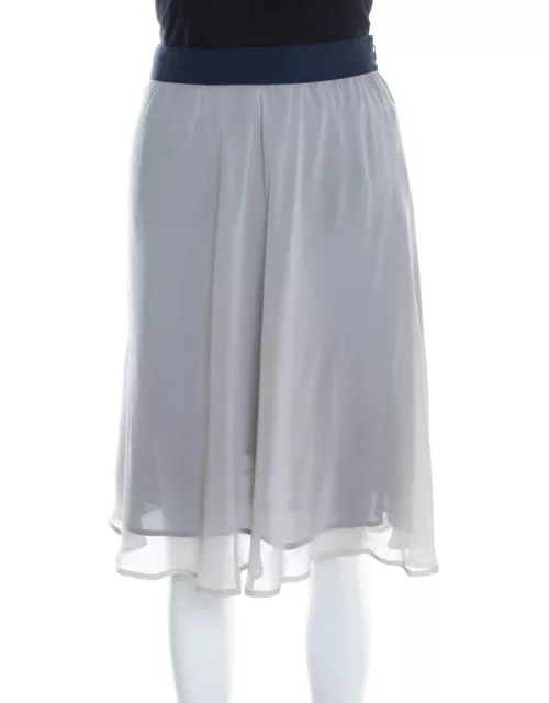 Emporio Armani Grey and Navy Blue Silk A Line Skirt