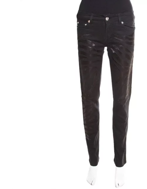 Just Cavalli Black Washed Denim Crystal Embellished Skinny Jeans