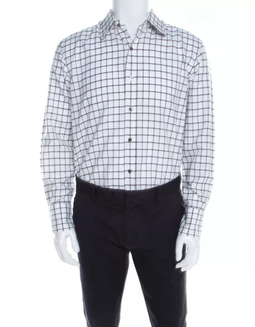 Tom Ford Brown and White Checked Cotton Long Sleeve Button Front Shirt