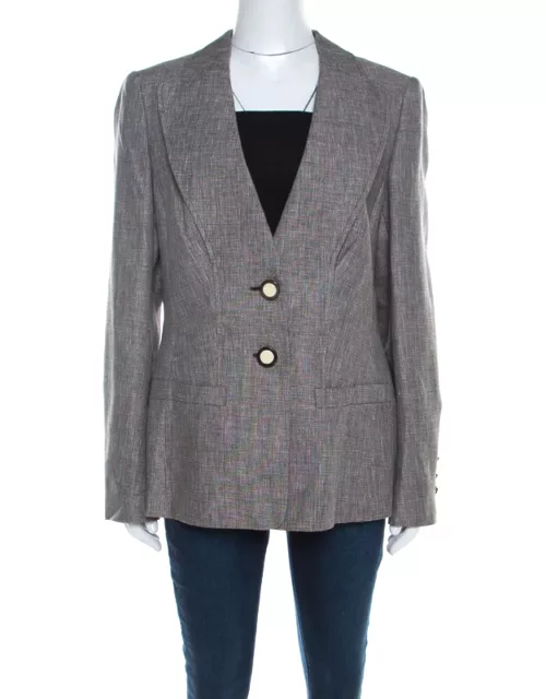 Escada Brown Basketweave Linen and Wool Faux Collar Tailored Blazer