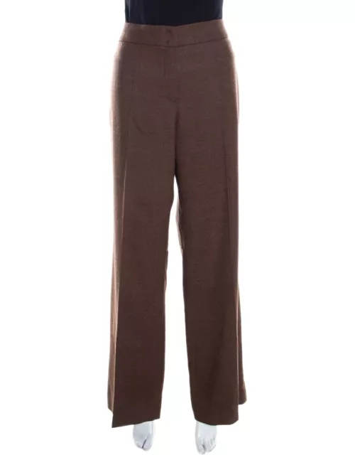 Escada Camel Brown Stretch Wool Wide Leg Hose Tailored Trousers