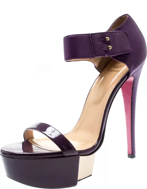 Versace Purple Patent Leather And Leather Ankle Strap Platform Sandal