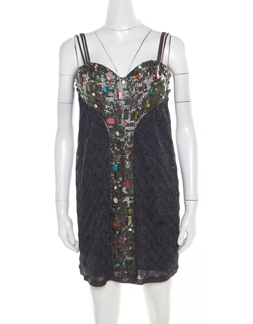 Missoni Multicolor Lurex Knit Embellished Bodice Sleeveless Dress
