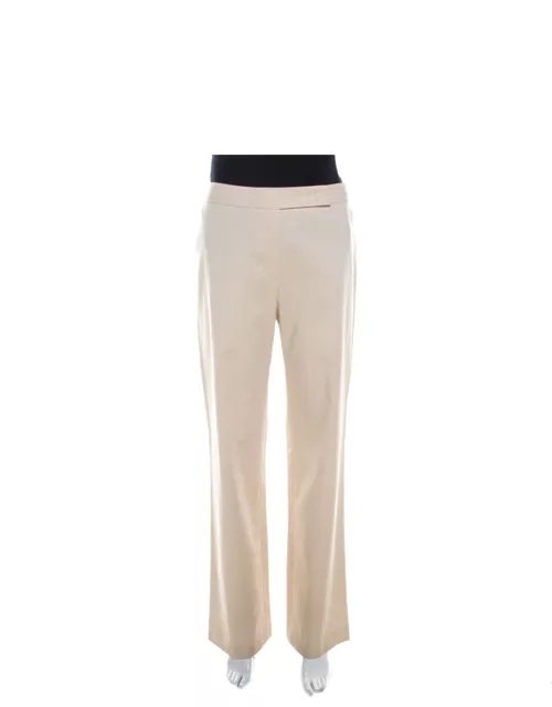Escada Beige Cotton Flat Front Straight Fit Trousers